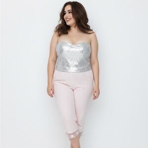 Women's Dressbarn Pink Linen Capris Floral Embroidery XL Pastel Balletcore Girly